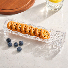 Crystal Cracker Tray for Serving displayed on dining table with clear ribbed texture