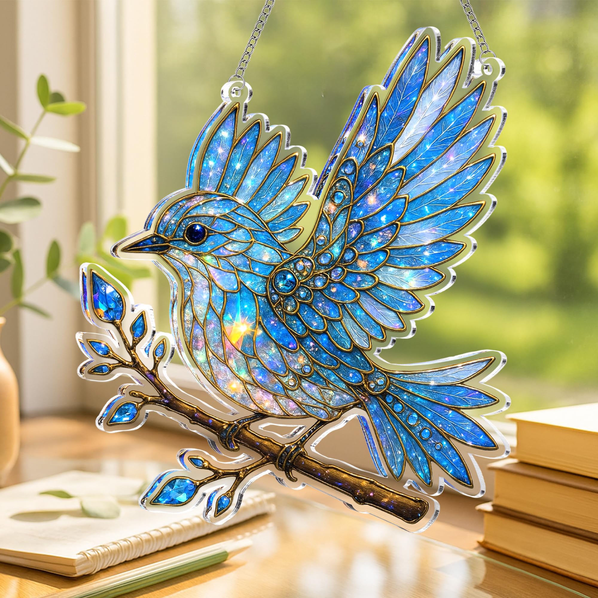 Compact bluebird ornament ideal for car mirror