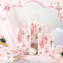 Six rolls of ribbon included with ballerina gift bags