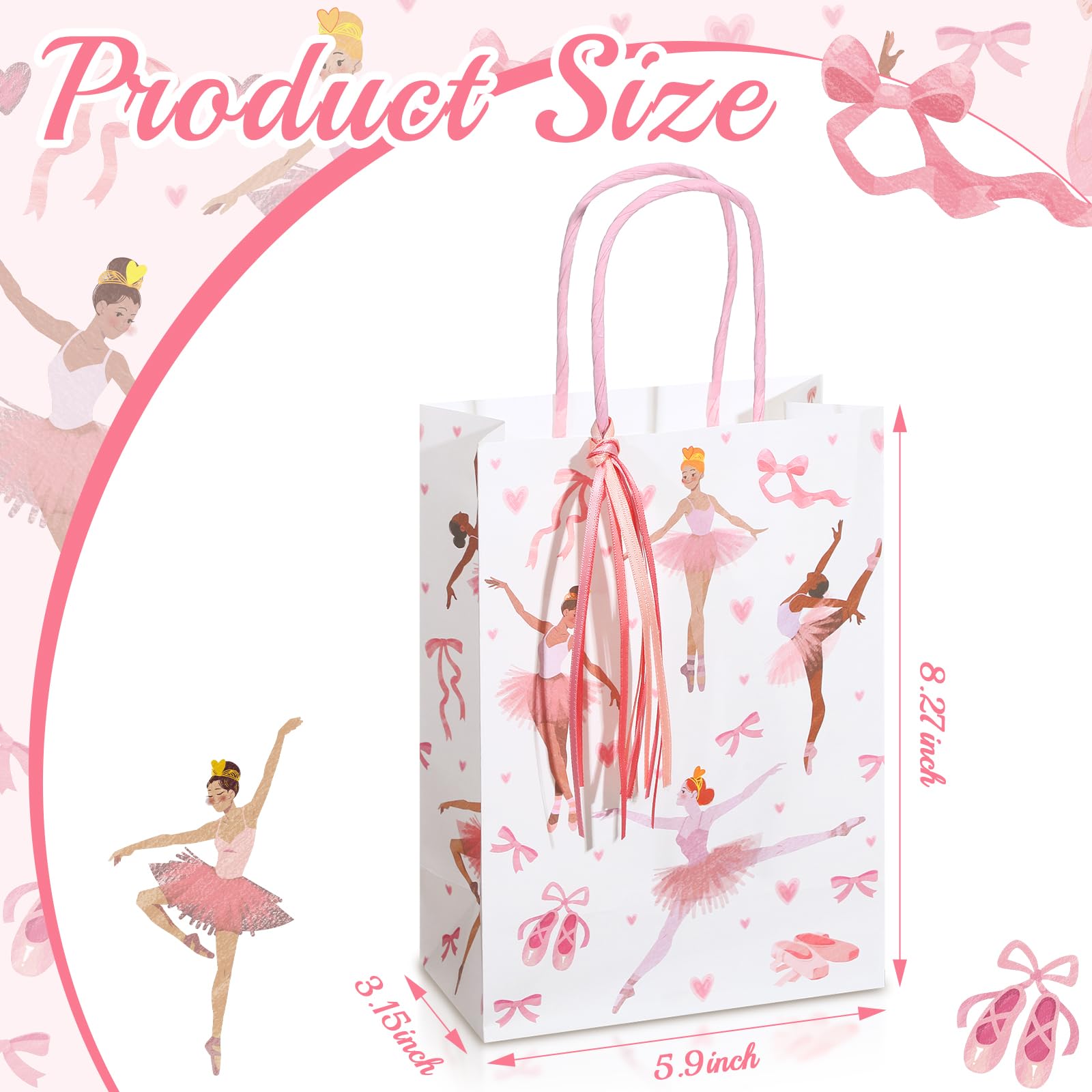 Pink ballerina gift bags arranged for birthday party decorations