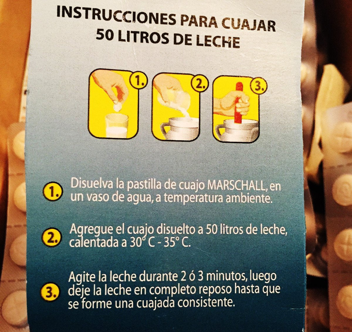 Tabletas cuajo vegetal para queso Marschall detalle pack 10