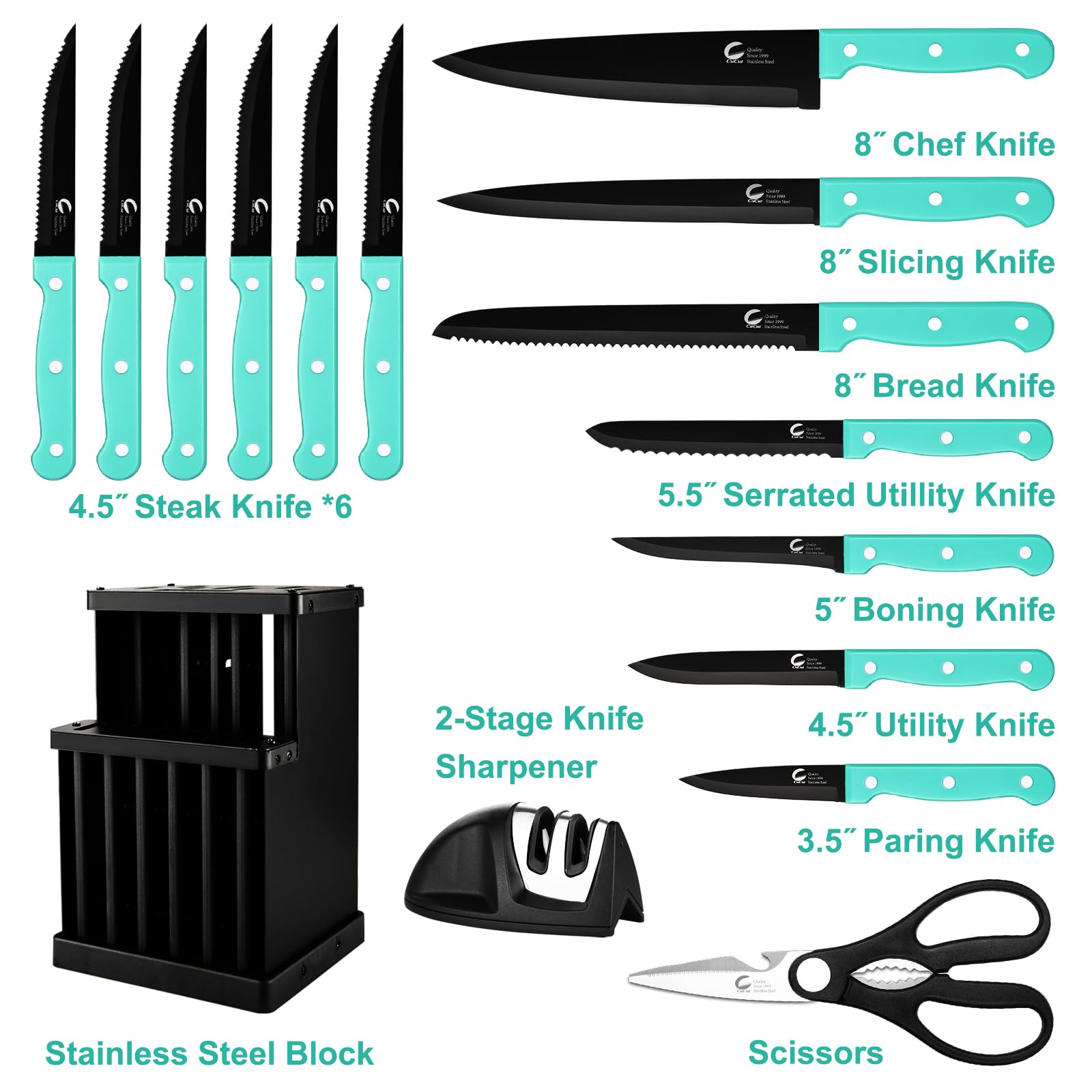 Chef and utility knives from CuCut 16-piece set