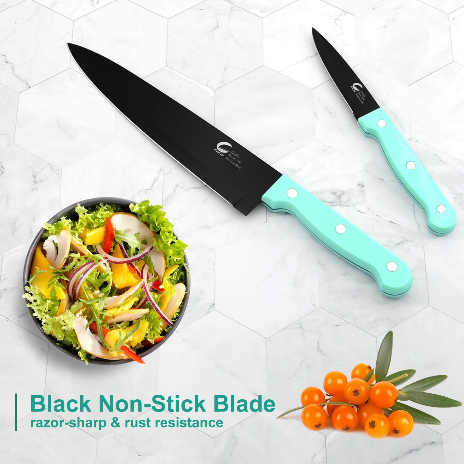 Includes kitchen scissors and two-stage sharpener with CuCut set