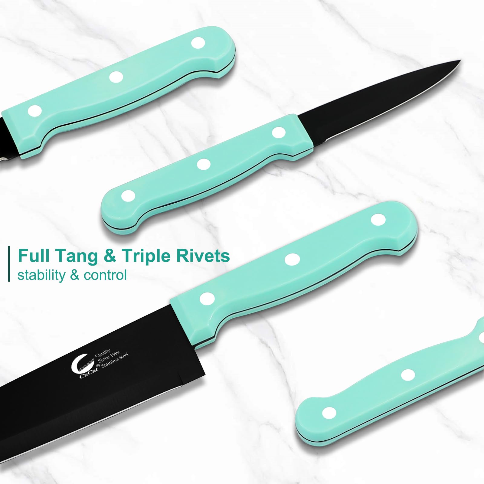 Turquoise triple riveted handles CuCut knives