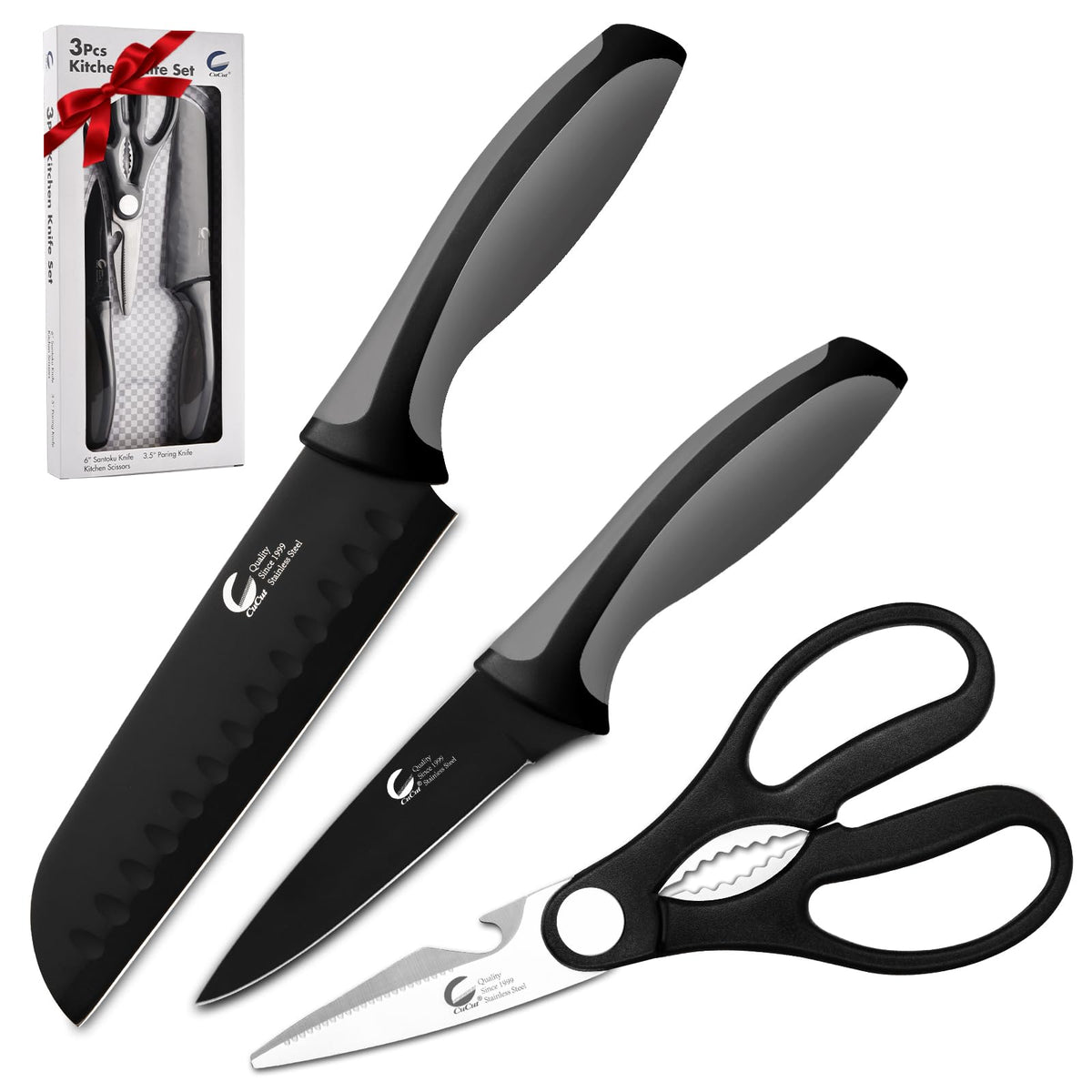 CuCut 6 inch Santoku and 4 inch paring knives in 3-Pcs set