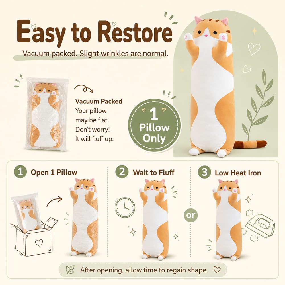 Cuddle cat plush long body pillow gift gray