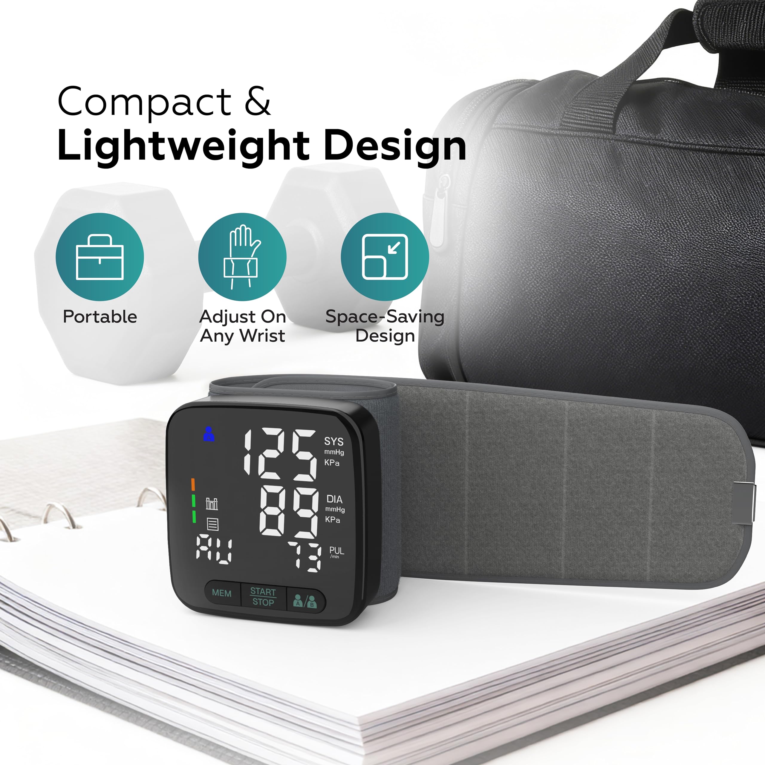 Portable BP monitor in premium EVA travel case with batteries