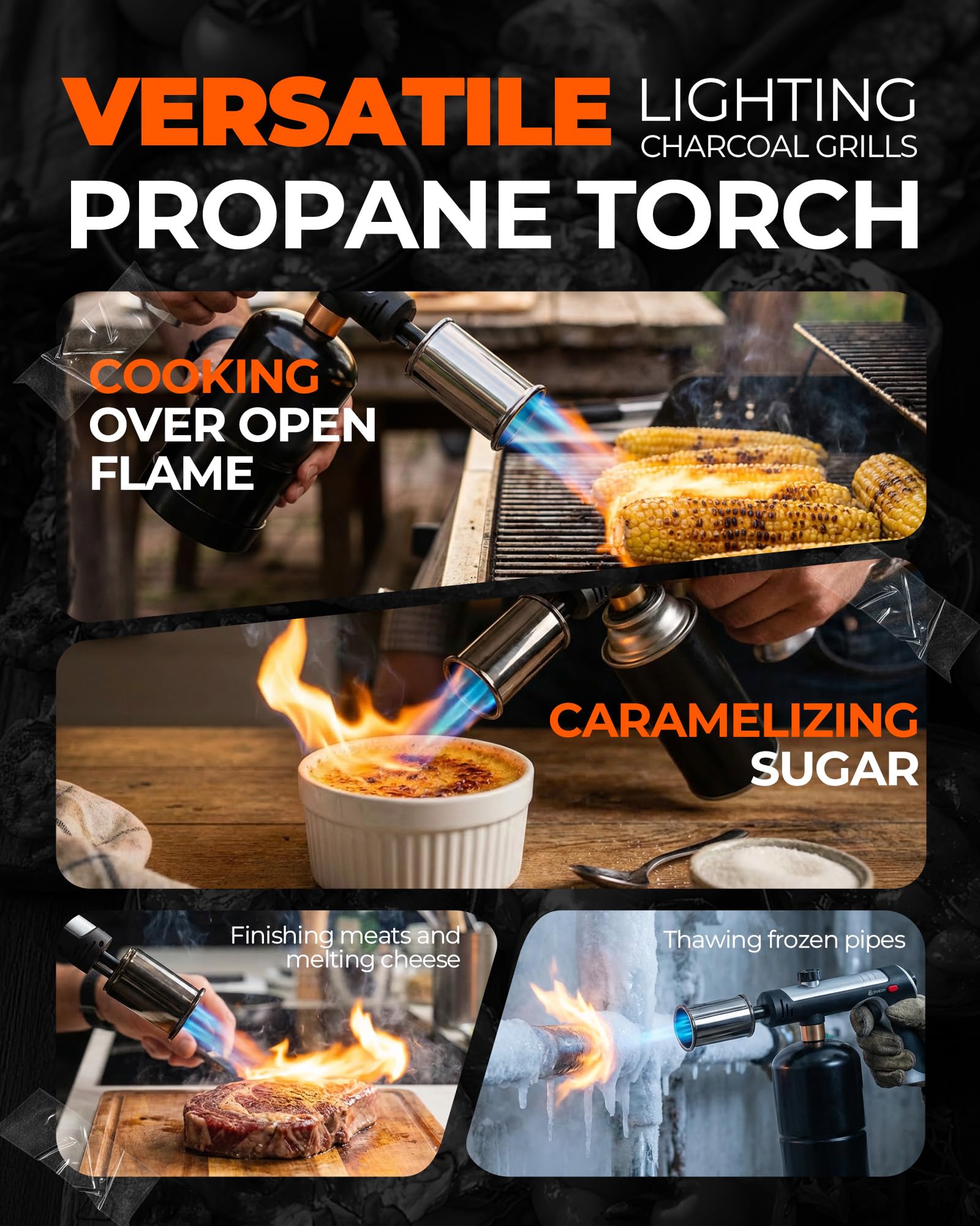 adjustable flame torch for BBQ grilling and charcoal lighting