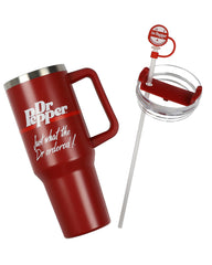 Dr Pepper retro logo tumbler with twist-top lid and straw