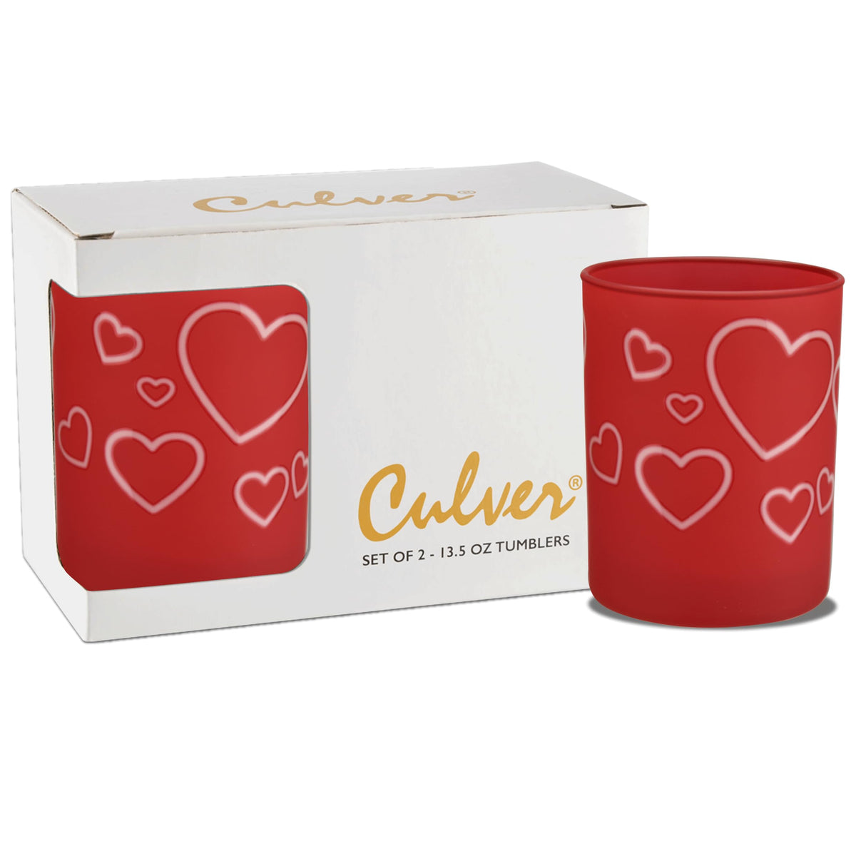 Culver Frosted Double Old Fashioned Glasses Heart Clouds design
