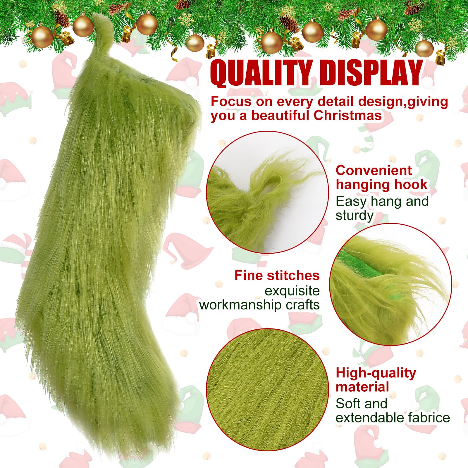 Six Cunno Christmas stockings in green for holiday decor