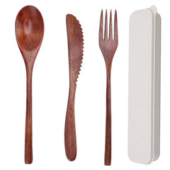 Cunyuer Wooden Cutlery Set spoon fork knife with case