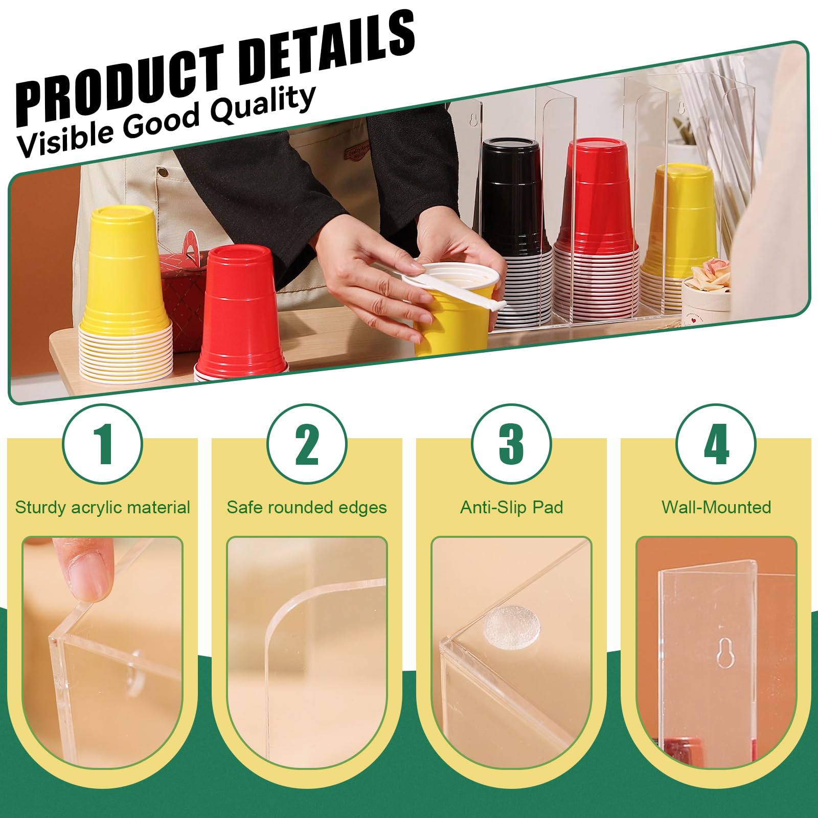 Cup lid organizer for cups lids and sleeves with DUNTON