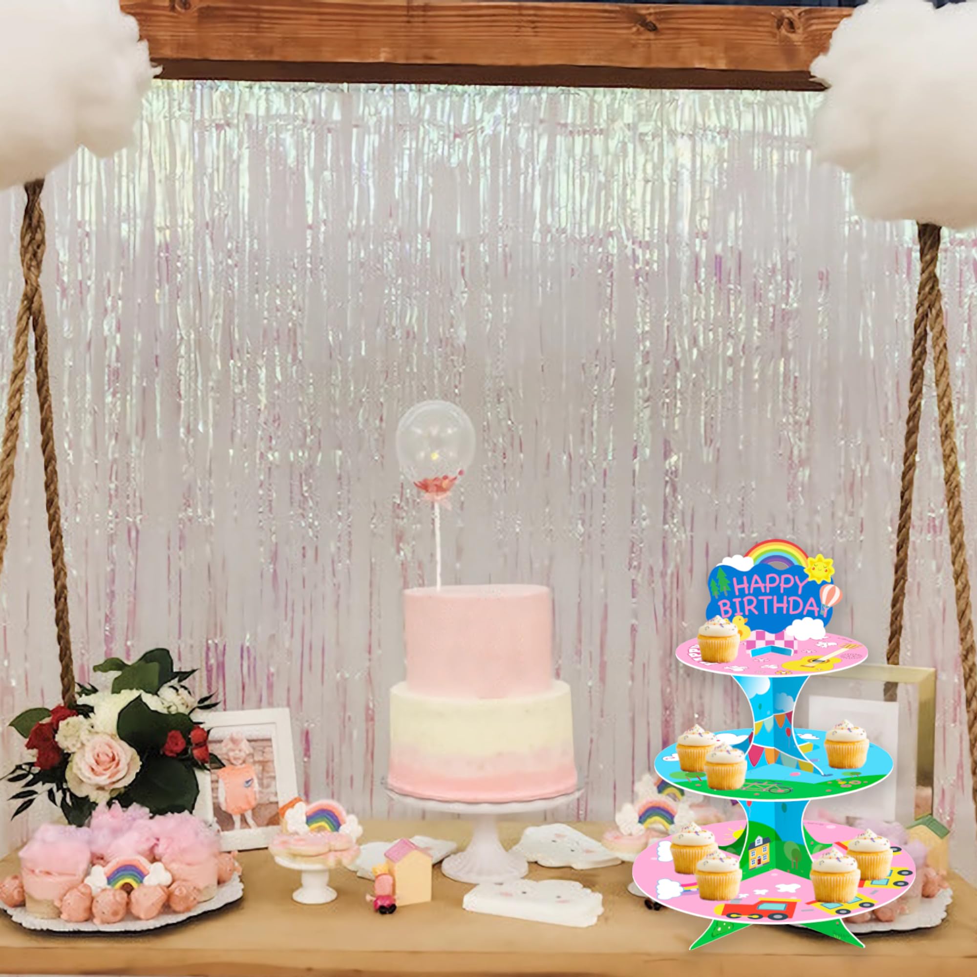 Cupcake stand suitable for baby showers with pink cartoon design