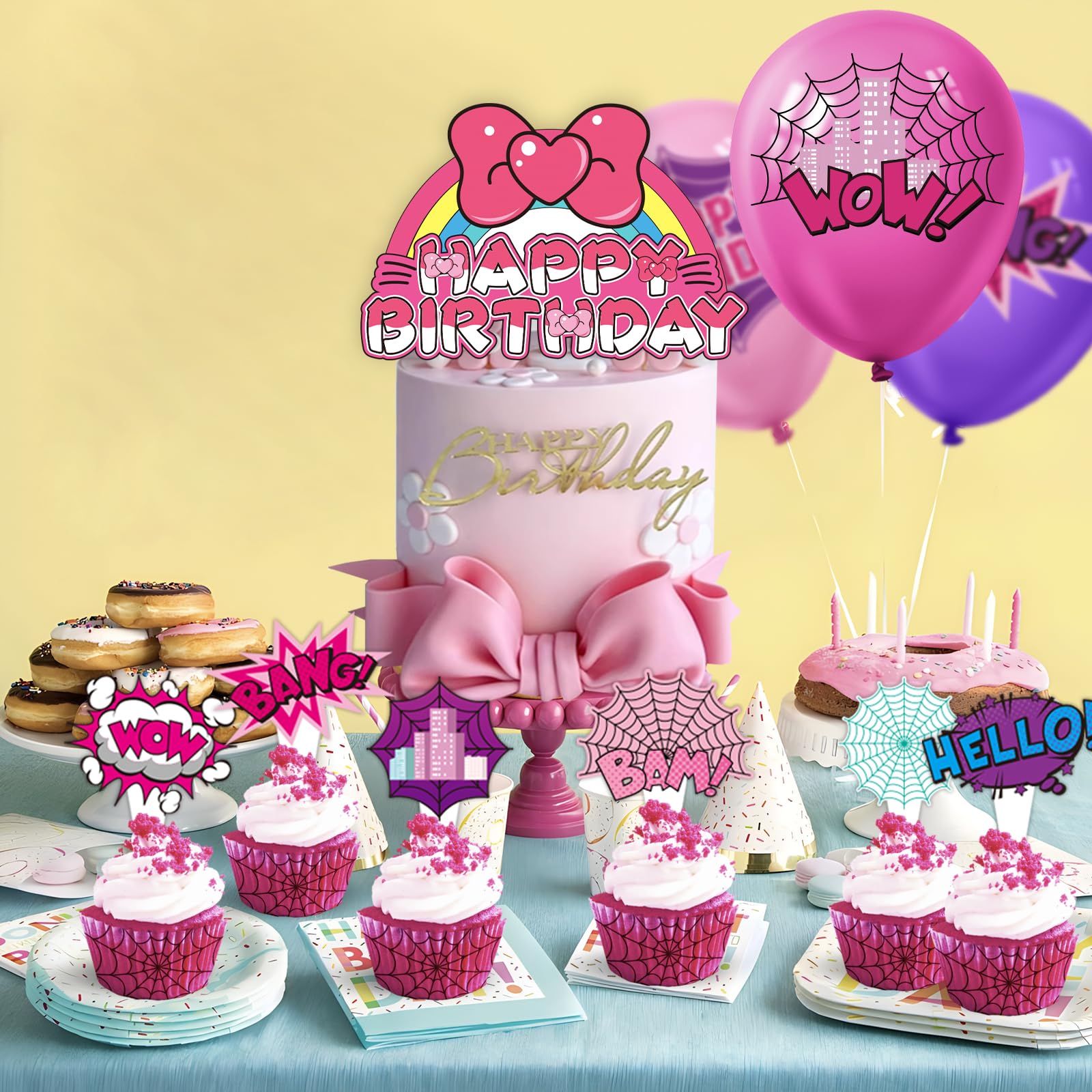 Cupcake toppers featuring spider web design