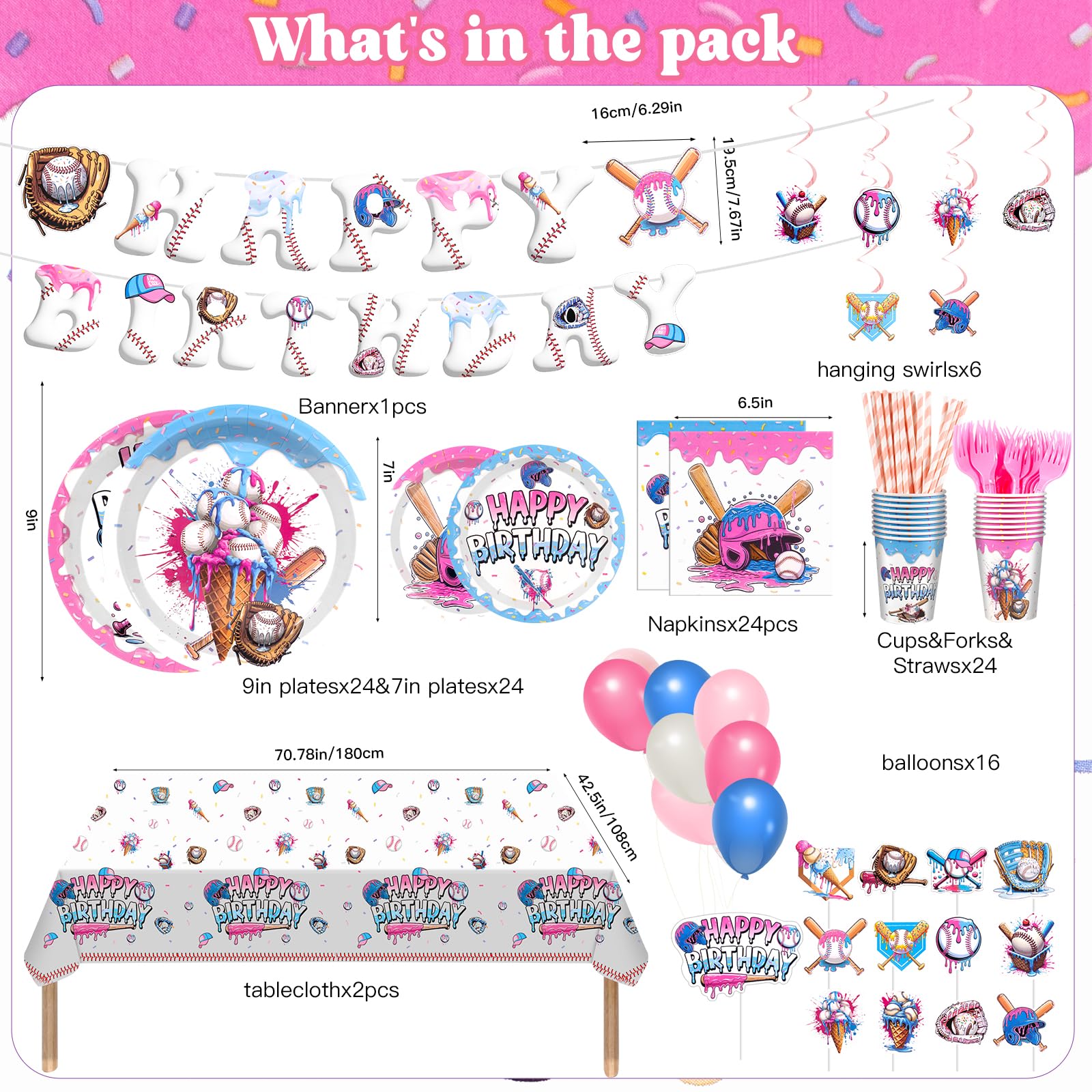 9oz cups image for Ice Cream Drip Baseball Birthday Decorations Set