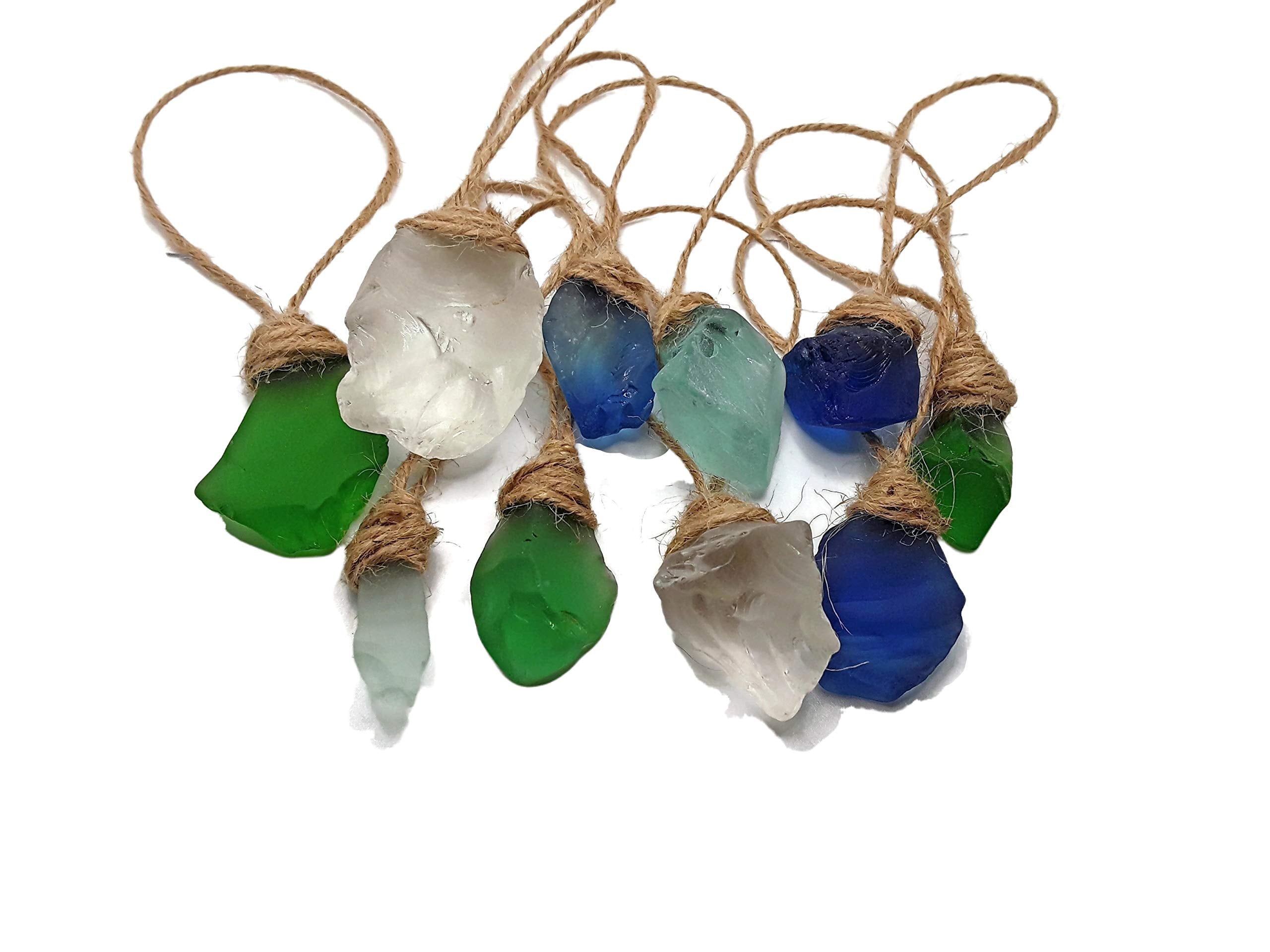 Curious Creations sea glass ornament sets natural with jute