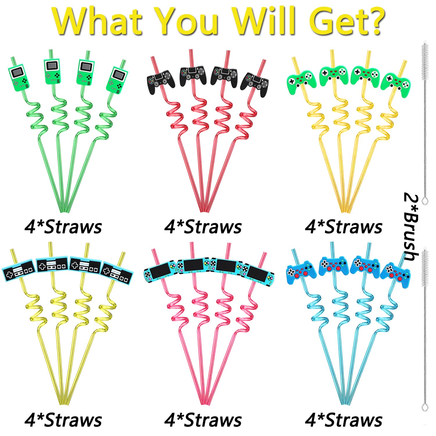 Curly straw set for kids gamer birthday parties