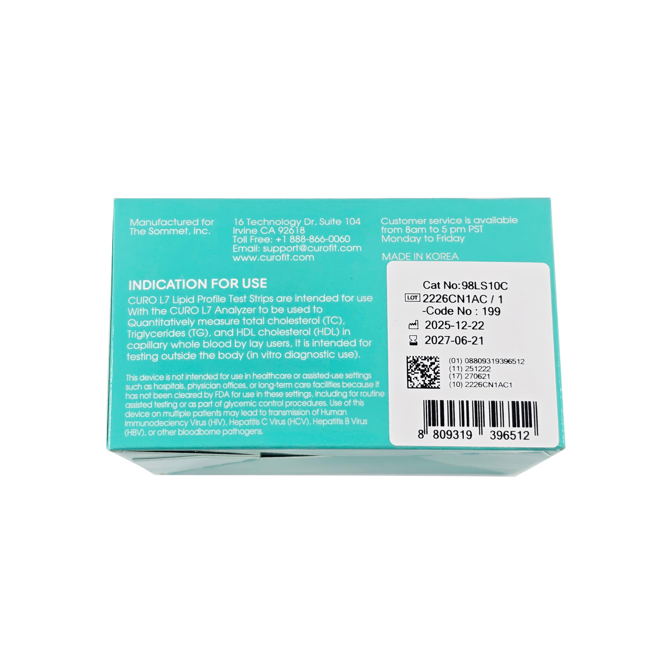 CURO-L7 home cholesterol testing kit components and packaging