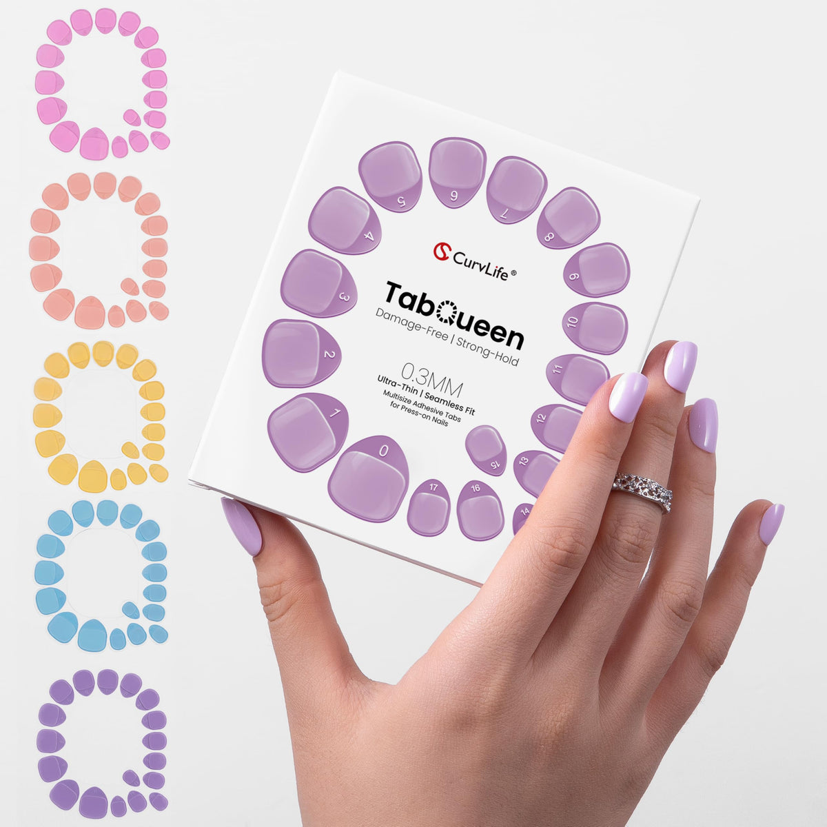CurvLife TabQueen strong press on nail adhesive tabs packaging
