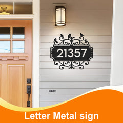 Custom address sign in black metal mid century modern style exterior