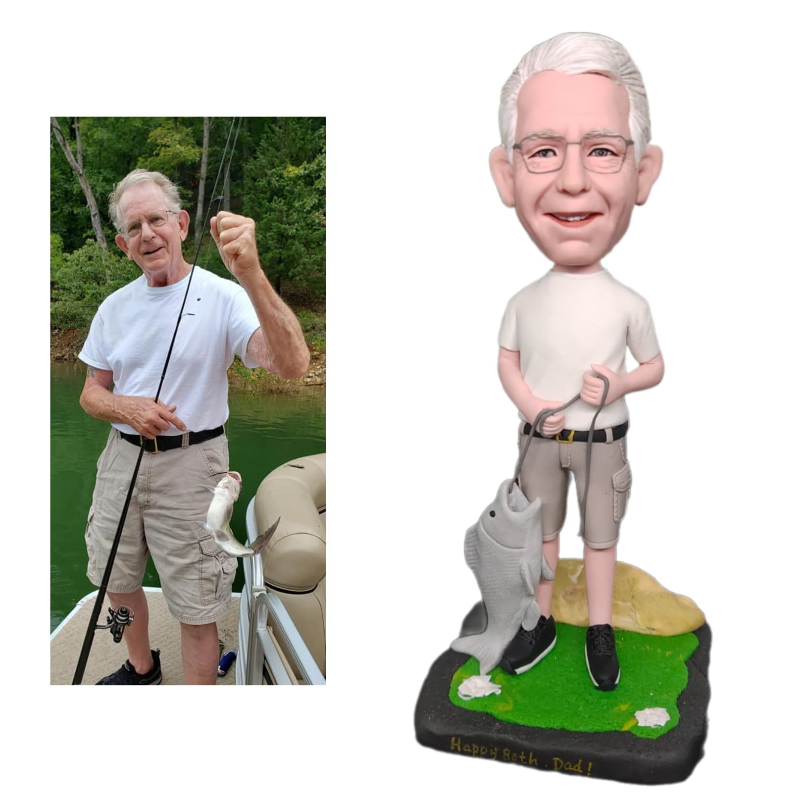 Custom bobble-head figurine showing personalized outfit and pose