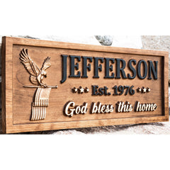 Custom Carved Eagle Sign with eagle and flag motif