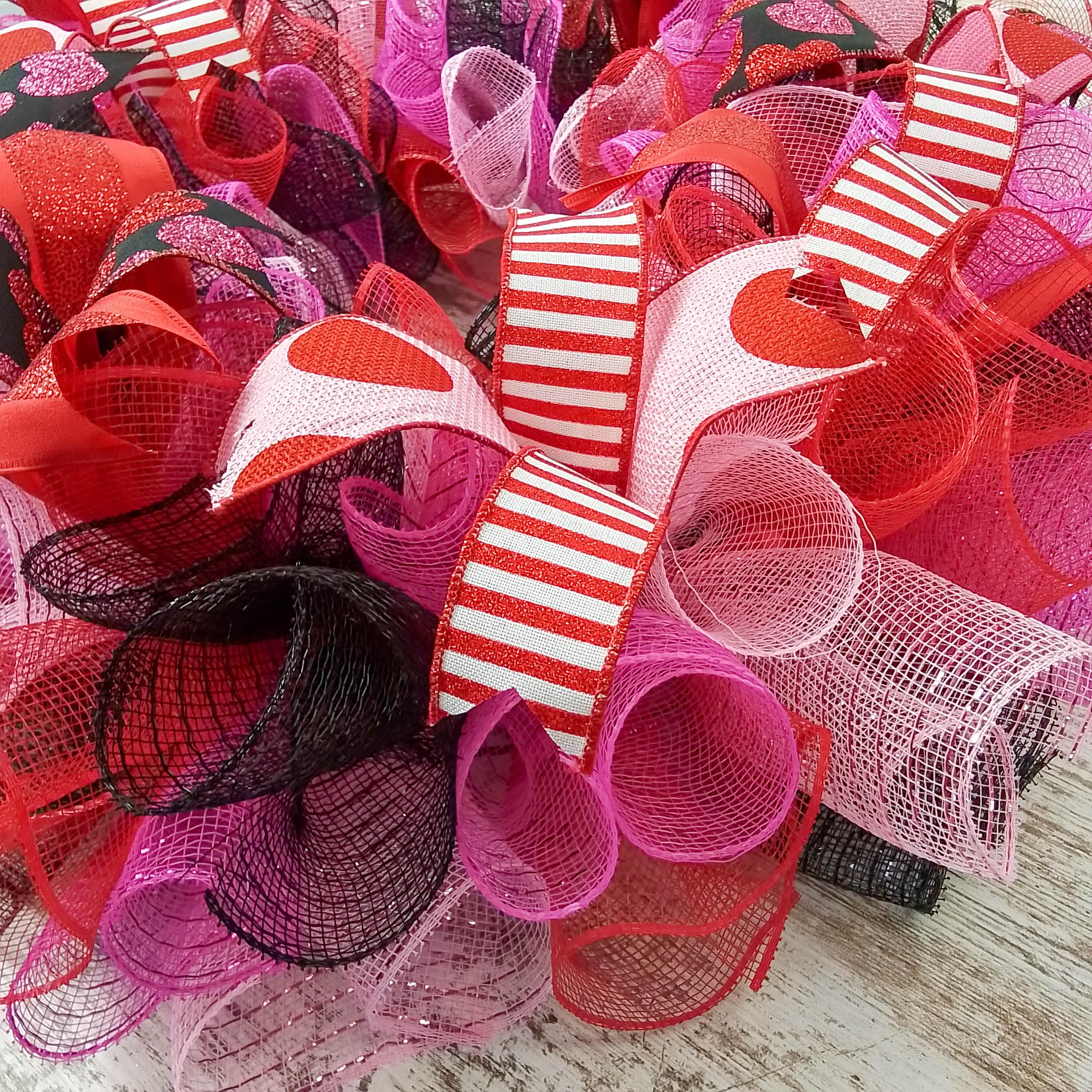 Premium red pink black mesh wreath with ribbons