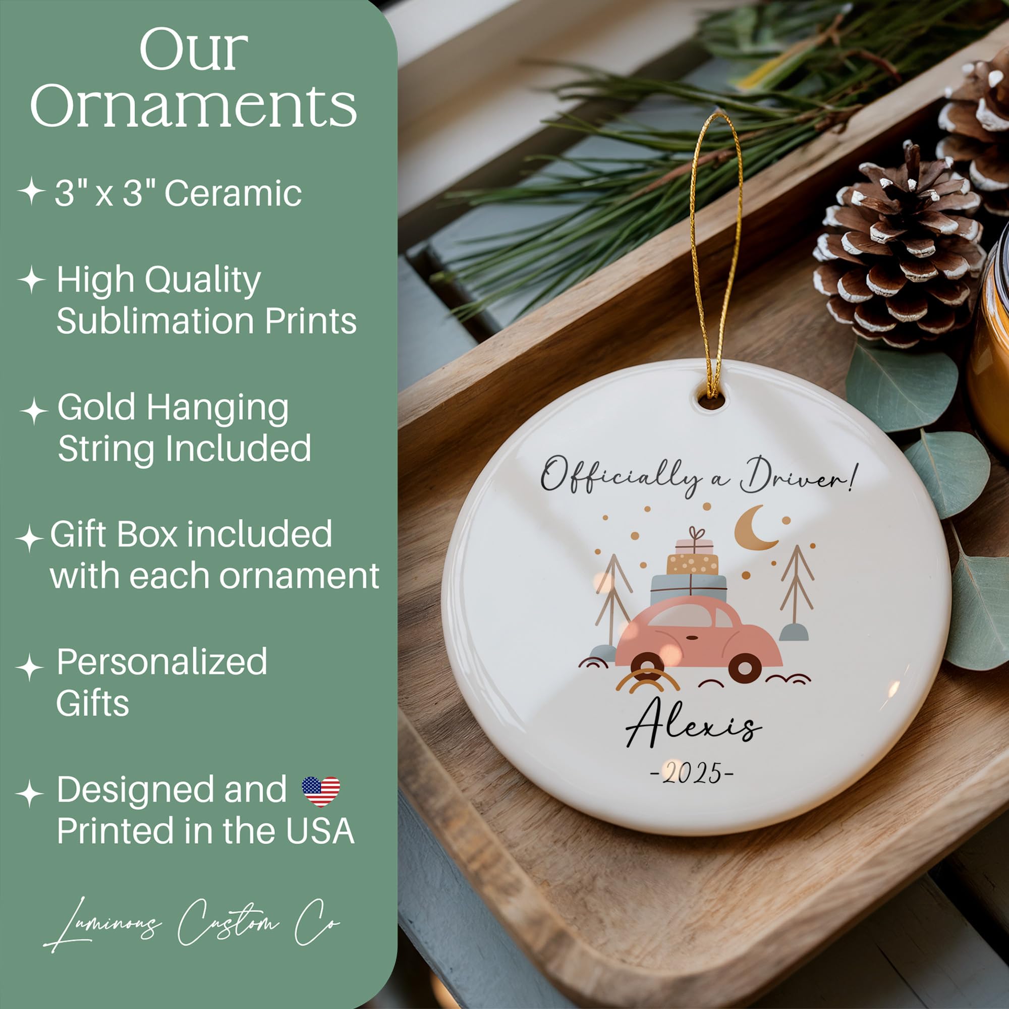 3x3 inch ceramic ornament detail