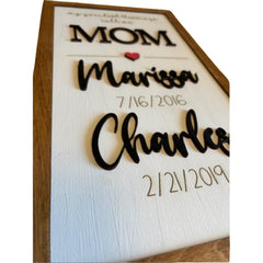 Displays up to six children's names with 20 character limit per name