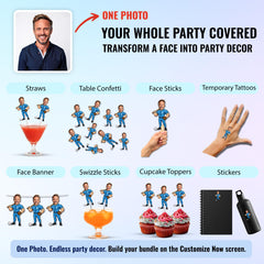Personalized photo party decor banner shown with faces