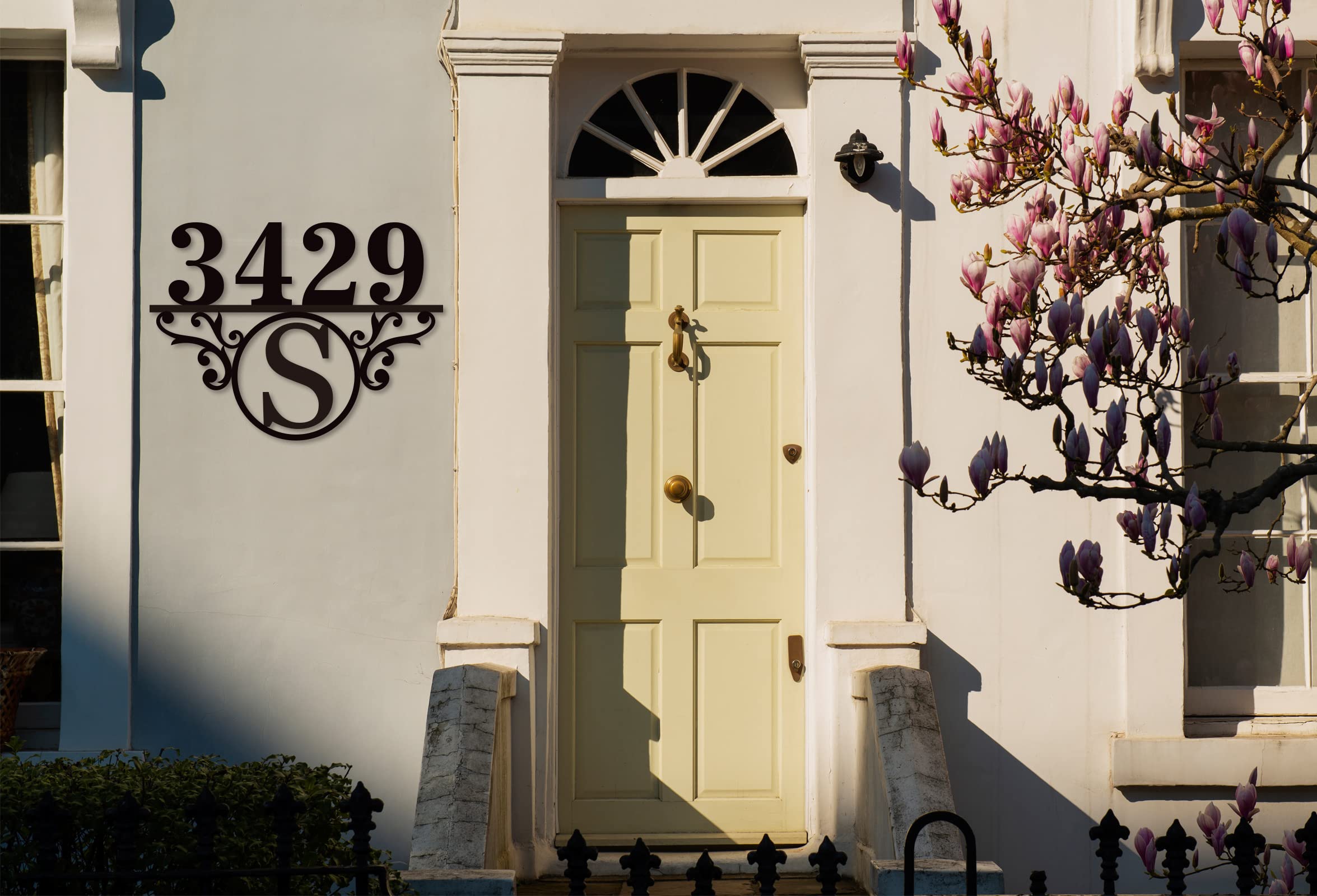 Custom house number sign with last name initial