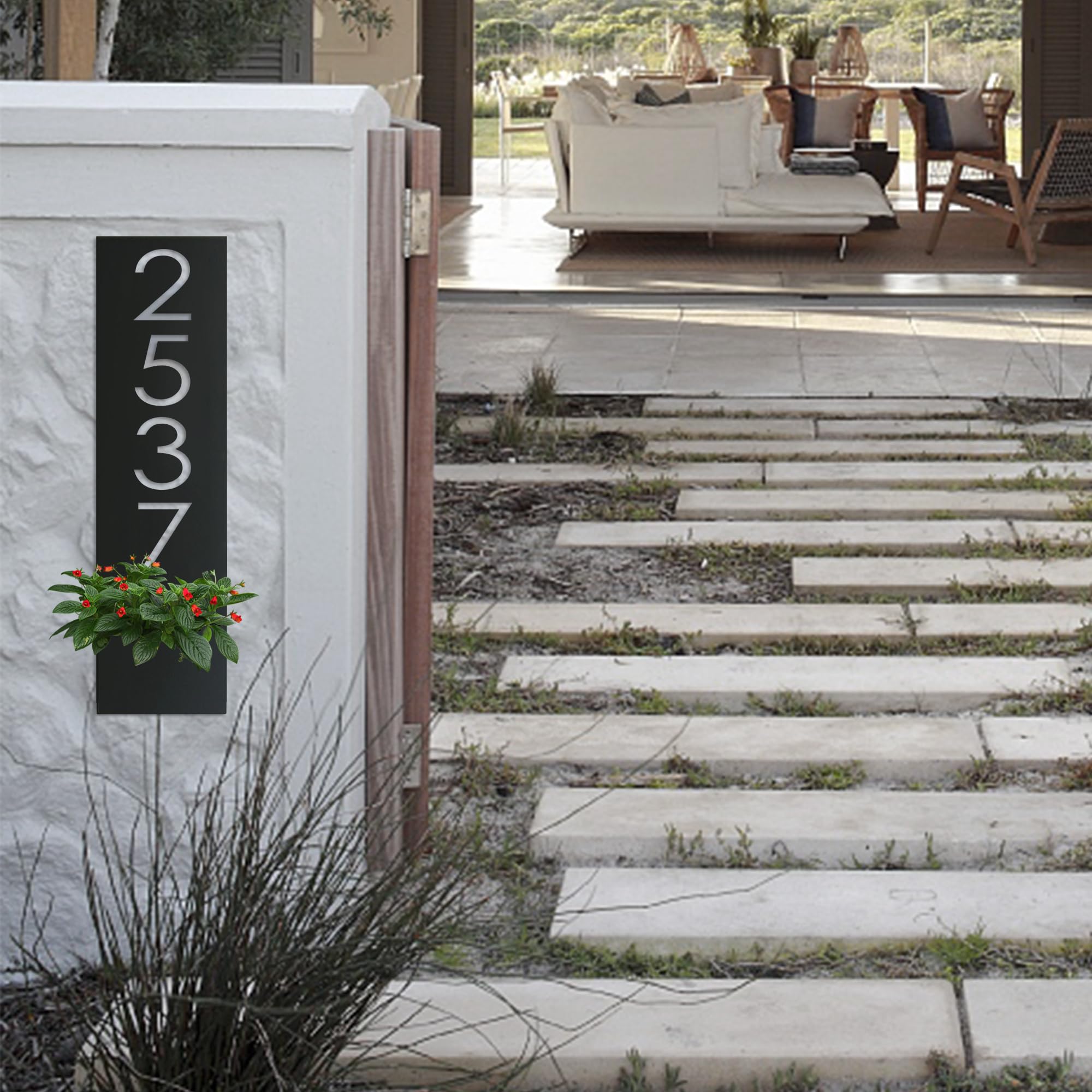 Spray coated surface weather resistant address sign planter