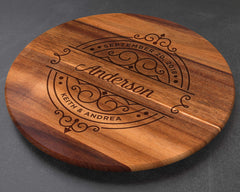 Laser engraved design on Custom Lazy Susan with center monogram