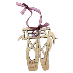 Custom Made Wooden Ballet Slippers Ornament personalized with name and year