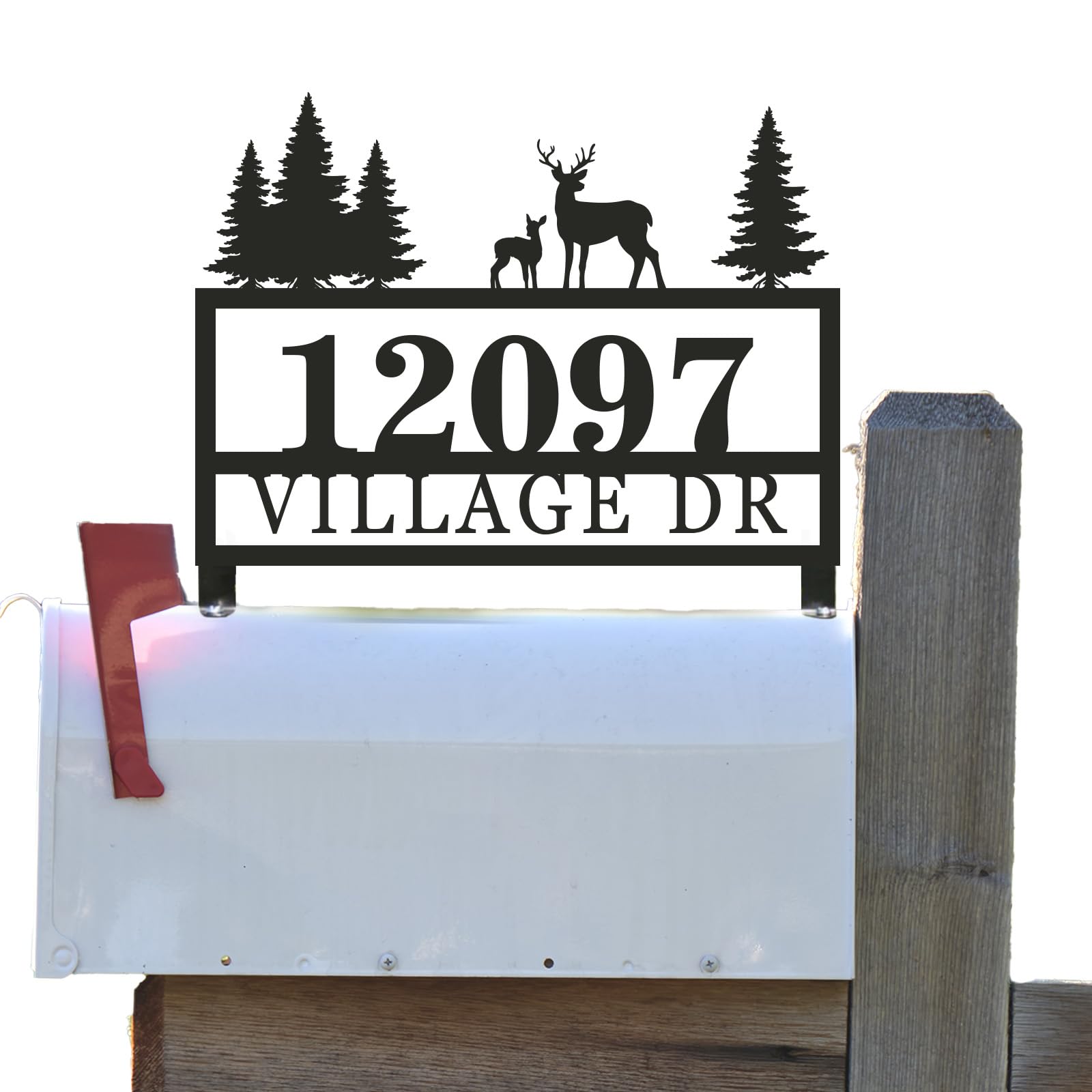 Custom mailbox topper address plaque mounted on exterior wall