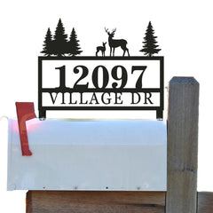 Custom mailbox topper address plaque mounted on exterior wall