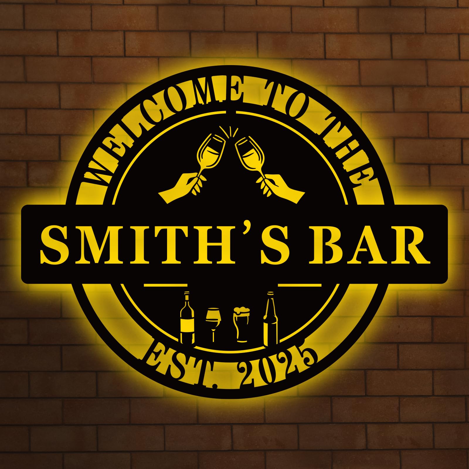 Custom metal bar sign for home bar with personalized design