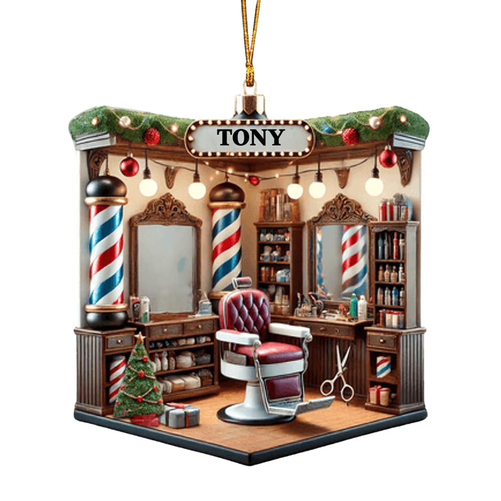 Custom name barber shop ornament acrylic 2D print