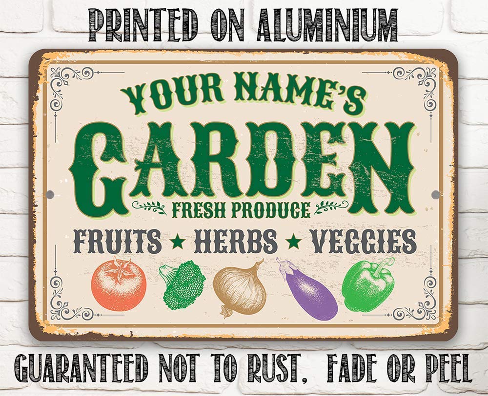 Custom name garden sign decor aluminum plaque size options