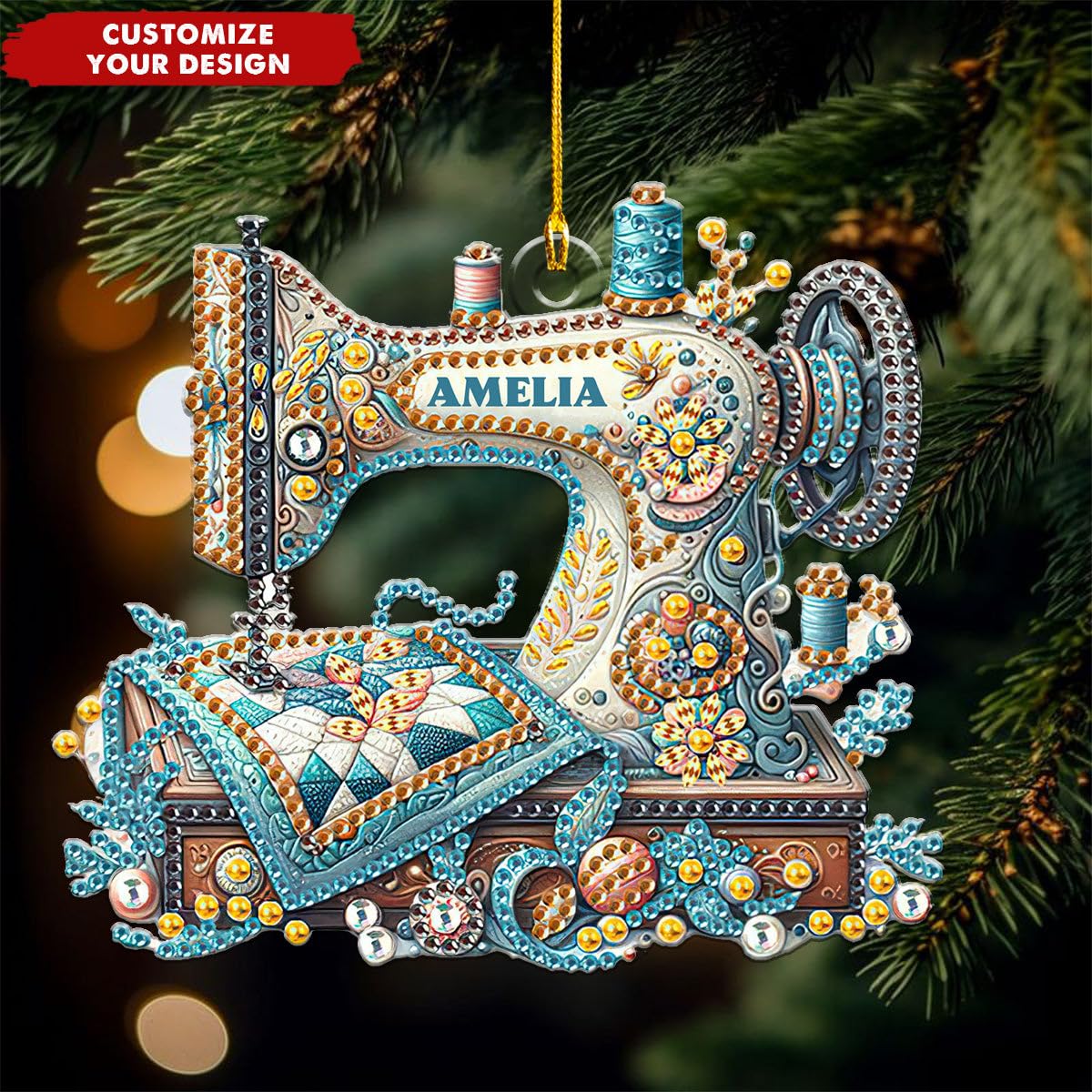 Custom name sewing ornament gift for sewists