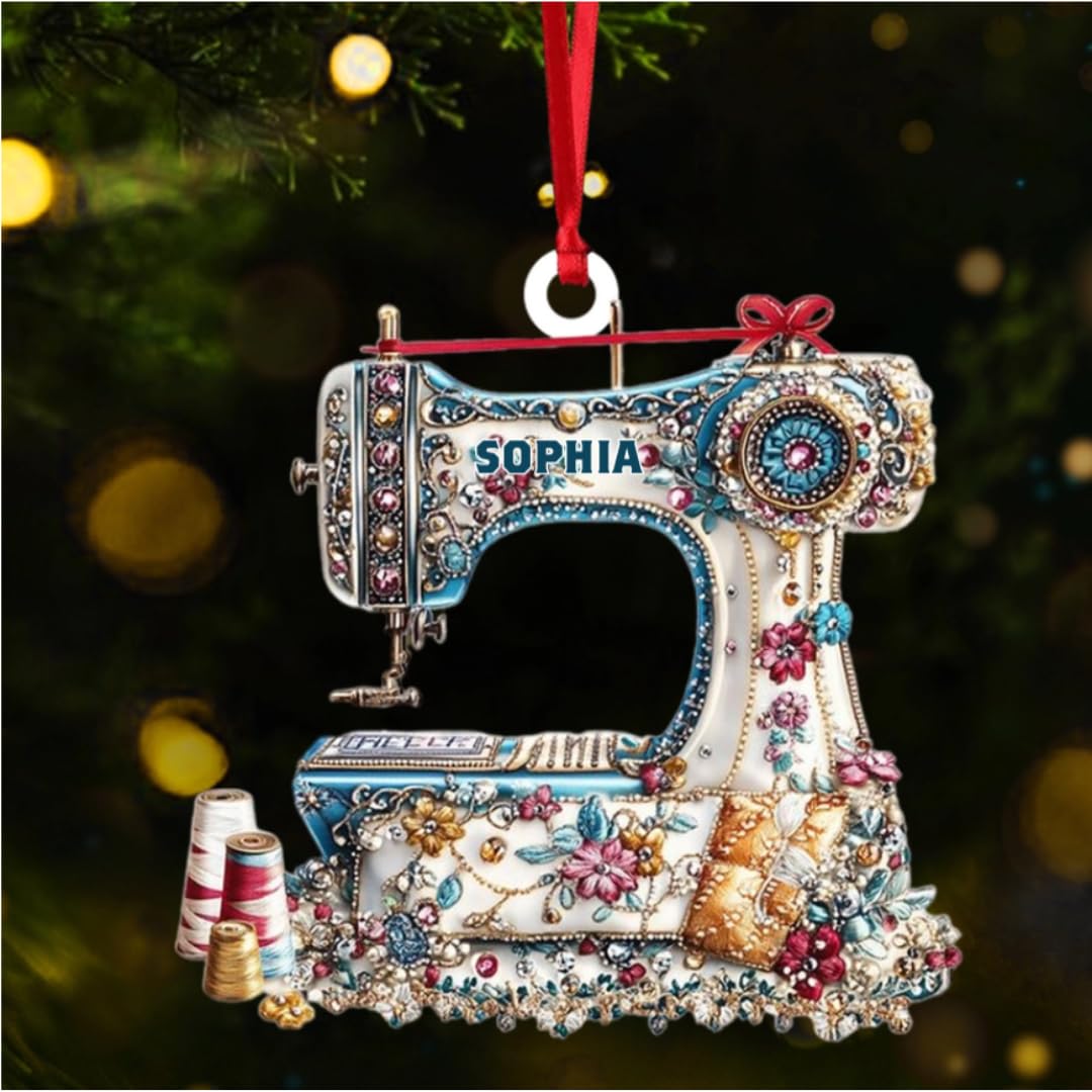 Custom Name Sewing Machine Ornament 5 inch size