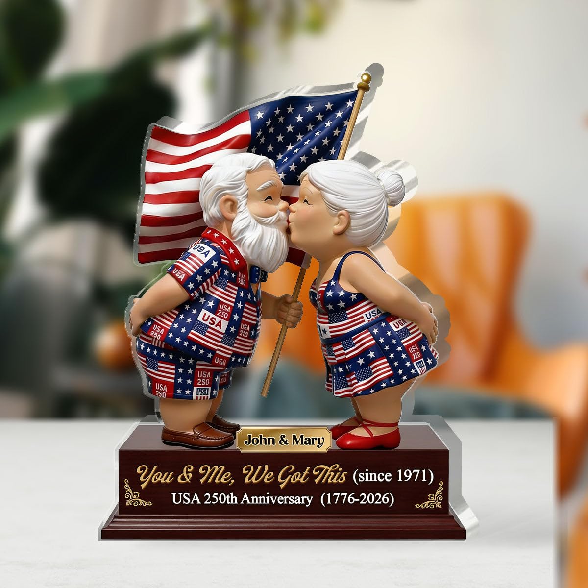 Custom name year plaque for couples patriotic gift