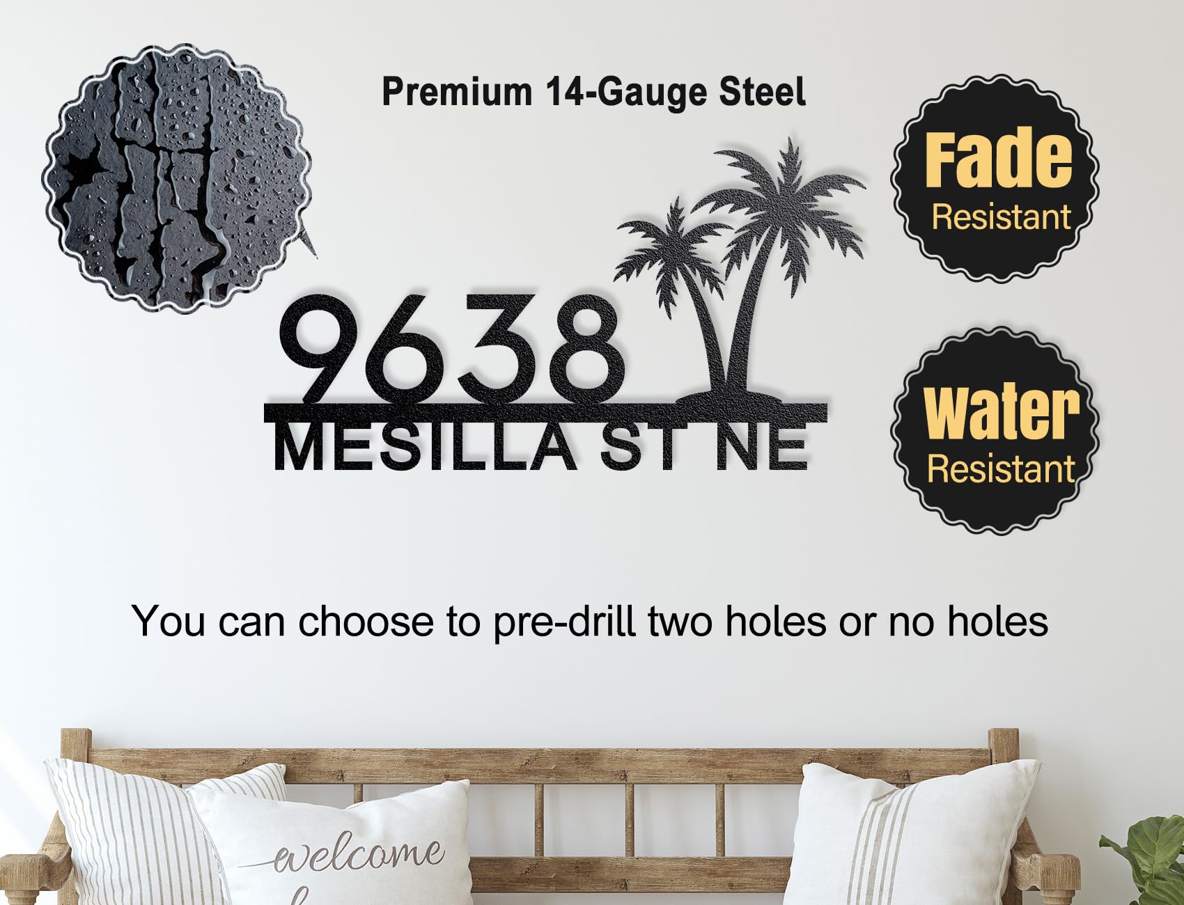 Custom outdoor address number plaque 14-gauge steel