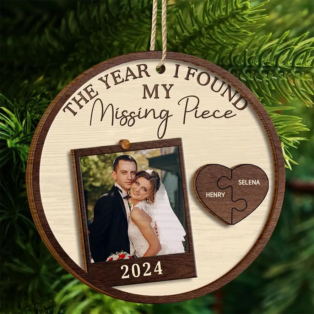 Two layer wooden ornament design with pre-attached ribbon