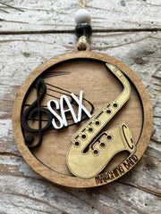 Custom sax gift ornament handmade in North Carolina