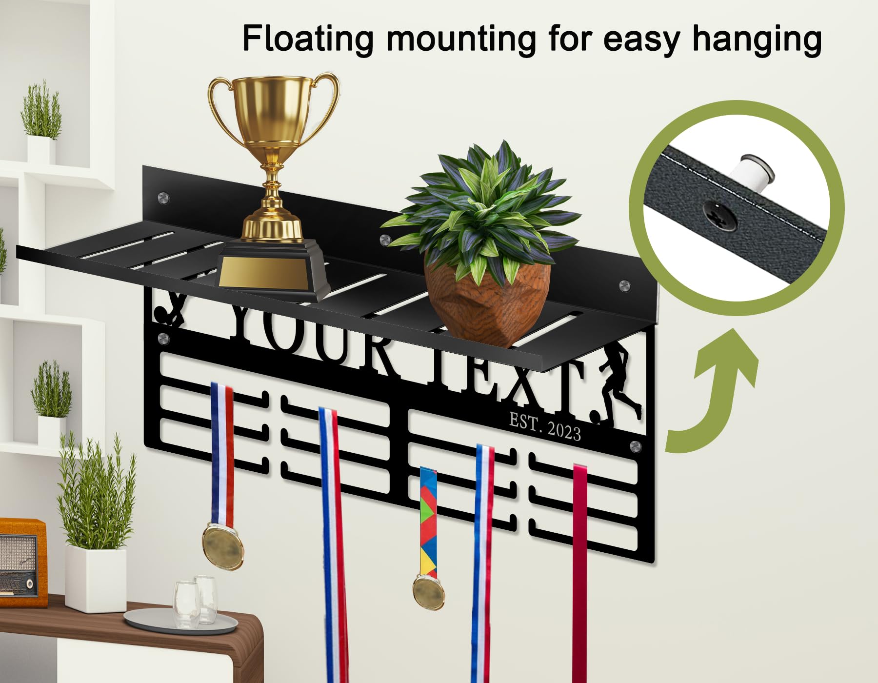Custom Sports Medal Display Rack with built in shelf