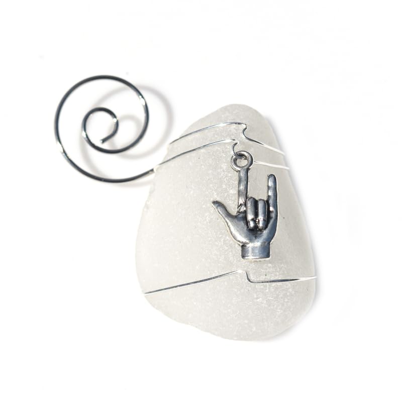 Custom Surf Tumbled Sea Glass Ornament with silver wire wrap and charm
