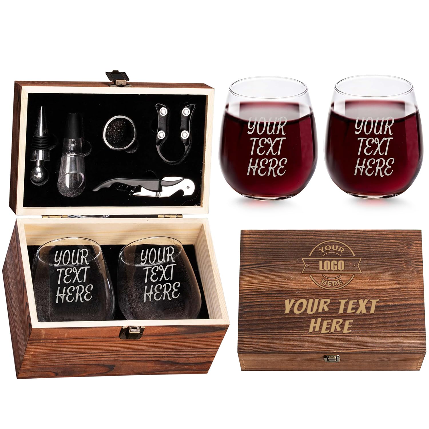 Custom Your Text or Logo Here Engraved Set of 2 Stemless Wine Glasses engraving closeup
