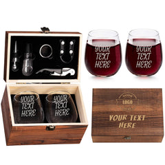 Custom Your Text or Logo Here Engraved Set of 2 Stemless Wine Glasses engraving closeup